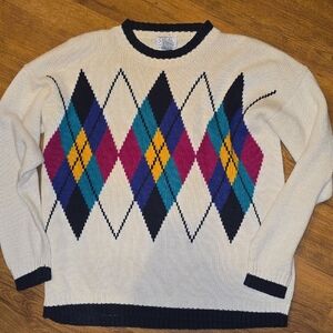 Vintage Retro 80's Multi-Color Argyle Sweater Size Medium